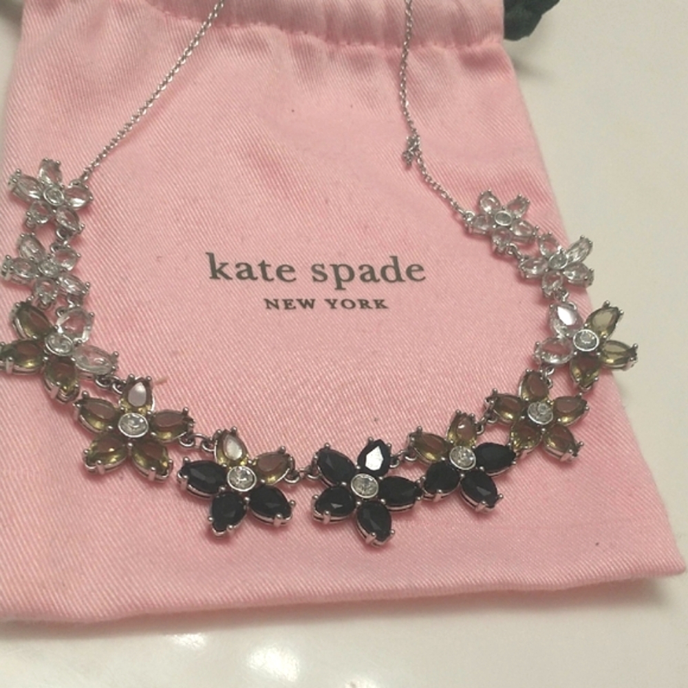 Kate Spade Silver and Black Floral Necklace
